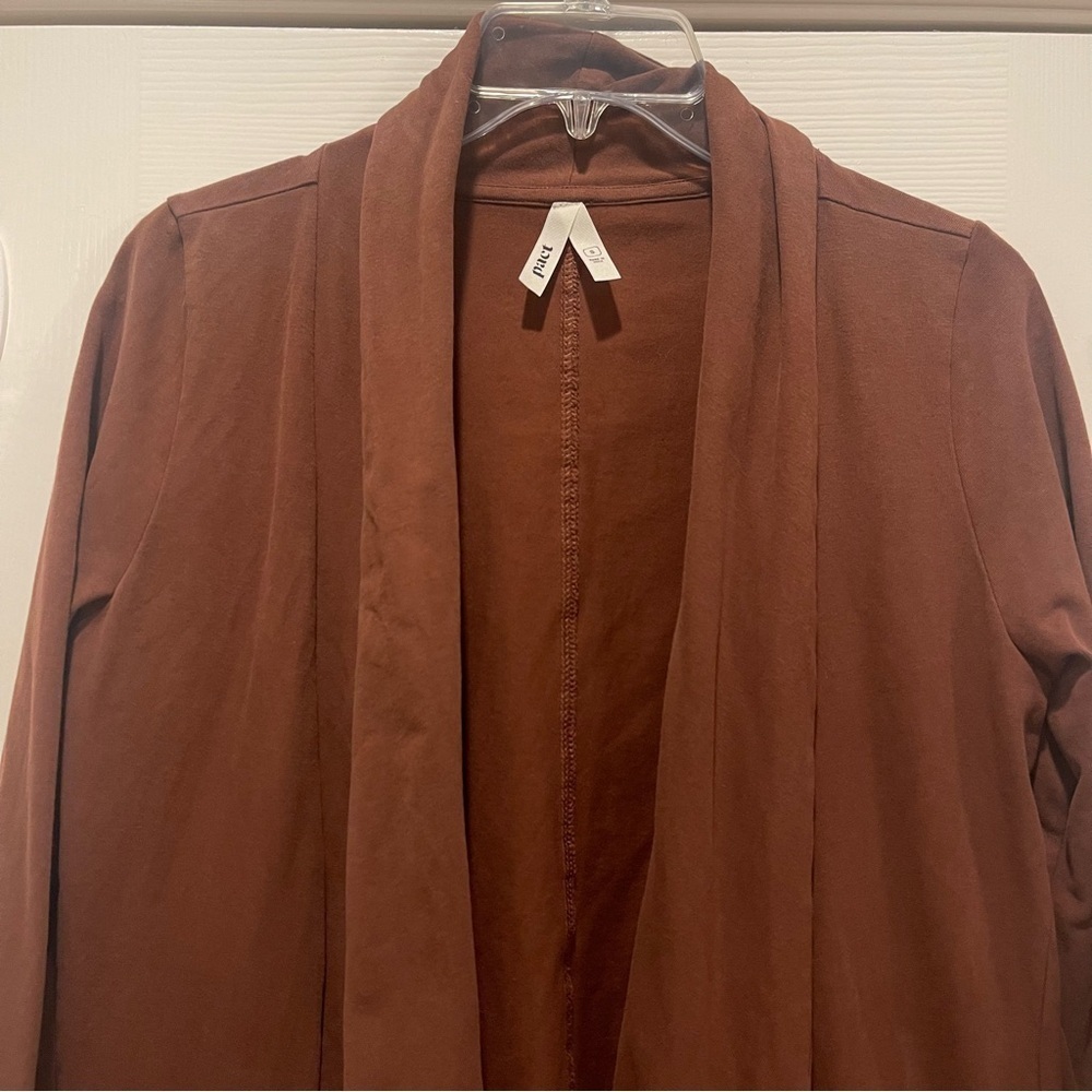 Pact Organic Cardigan Women’s Sz Small Chocolate Brown Open Pockets Cozy Jacket - Picture 3 of 10